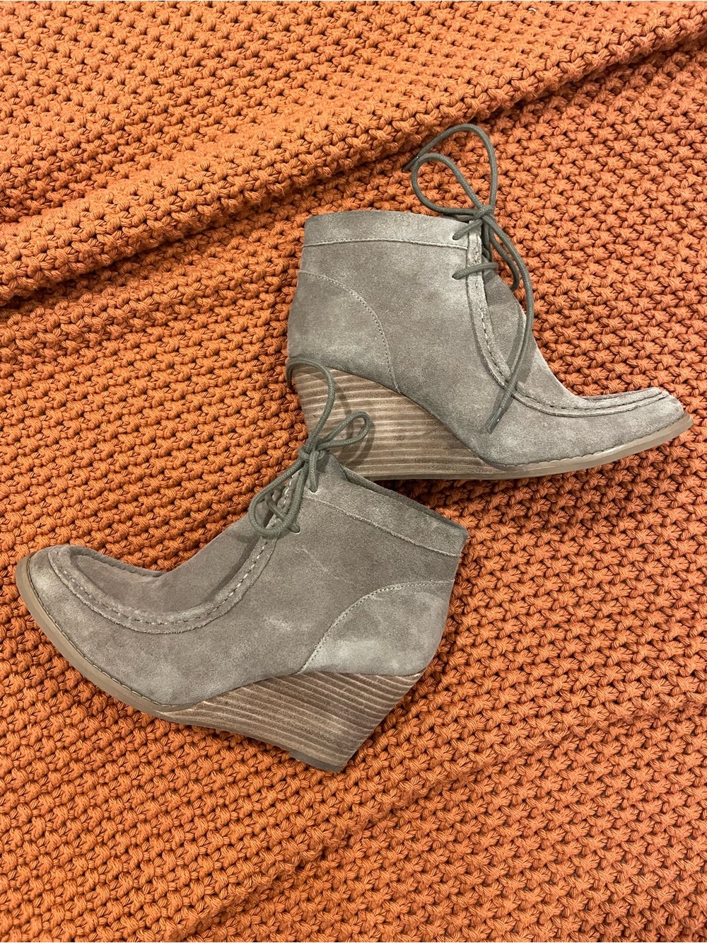Lace up suede wedge booties Size 8